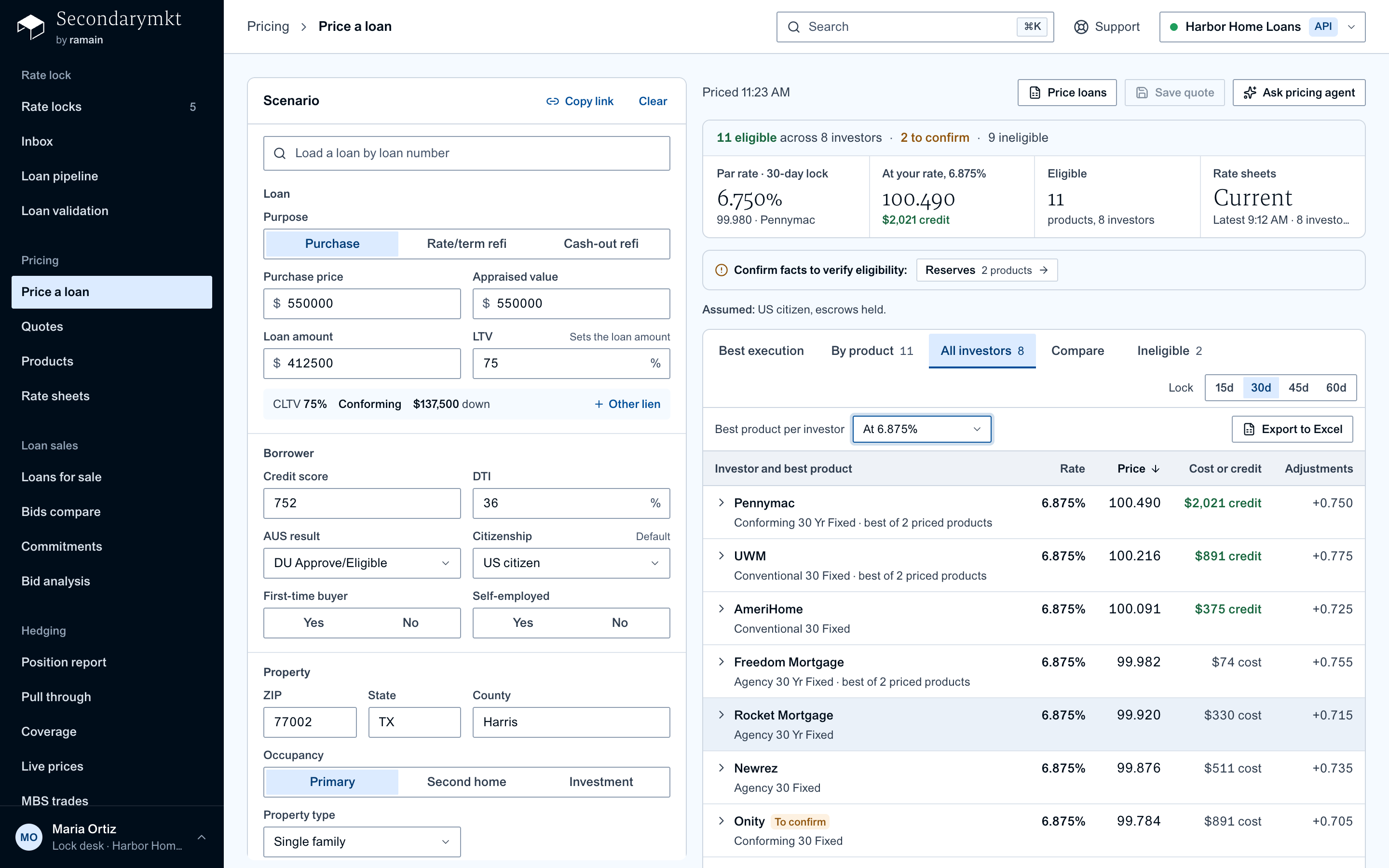 Price a loan, all investors: every investor's best price ranked with the sheet behind it